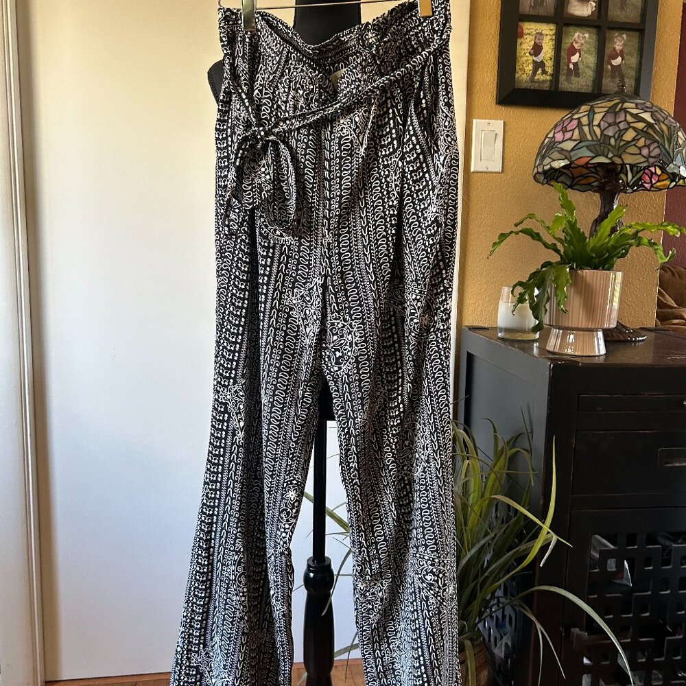 Joie Black & White Printed Wide-Leg Pants Size M